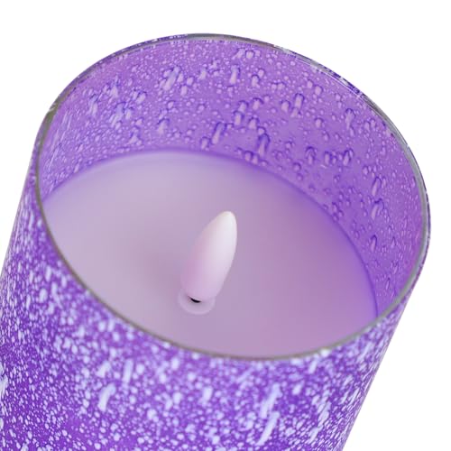 Image of Purple Flameless Candles With Remote LED Battery Operated Candles Set of 3 | Real Wax Raindrop Glass Design Timer & Brightness Settings Safe LED Candles for Halloween Christmas Bedroom & Fall Decor