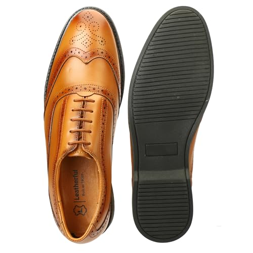 Image of Leatherful Genuine Leather Brogue Shoes for Men | TPR Sole & Nappa Leather Lining | Classic Dress Footwear New