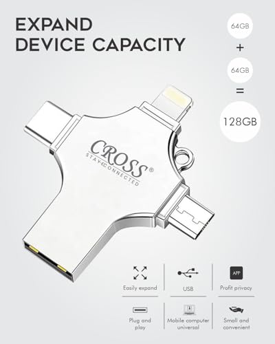 Image of CROSS 256 GB Pendrive, 4 in 1 Flash Drive with Lightning, Micro USB, USB A, Type-C Interface PenDrive for iPhone & Android Compatible with Phone, Pad, Android, PC