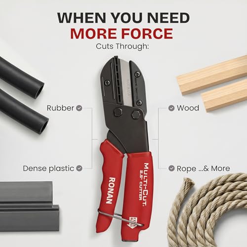 Image of Ronan Multi-Cut Industrial Cutter - Heavy-Duty Blade for Plastic, Rubber, Wood, Leather & More - Replaceable Blades, Safety Lock, Ergonomic Grip, 3 Extra Blades Included (Pack of 2)