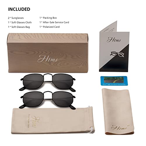 Image of Hipster Hexagonal Polarized Sunglasses Men Women Geometric Square Small Vintage Metal Frame Retro Shade Glasses