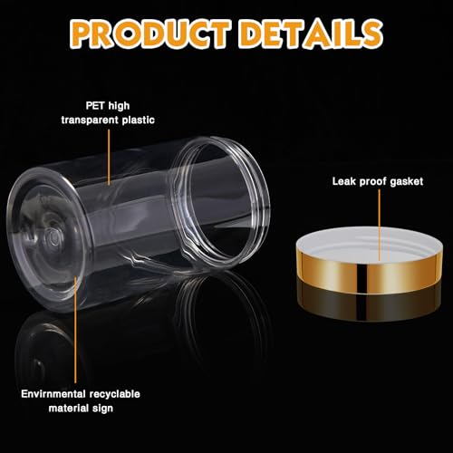 Image of Patelai 4 Pcs Plastic Jars Wide Mouth with Lids,12 Ounce,Gold