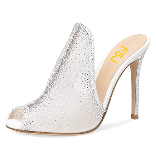 Fsj Women Pointed Toe Slide Mule Sandal Slippers Stiletto High Heels Loafers Slip On Backless Shoes Size 15 Silver Mesh #TOP1