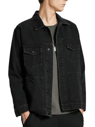 Image of Denim Jacket Men Vintage Autumn and Winter Tops Mens Denim Trucker Jacket
