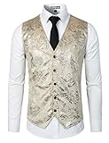 ZEROYAA Mens Hipster Metallic Paisley Printed Single Breasted V-Neck Suit Vest/Tuxedo Waistcoat