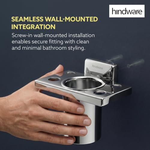 Image of Hindware Stelo Tooth Brush Holder for Bathroom | Superior Stainless Steel | Mirror Like Chrome Finish | Corrosion Resistant Toothbrush Holder | Dimension (mm): 125 * 112 * 99 | 1-Year Warranty