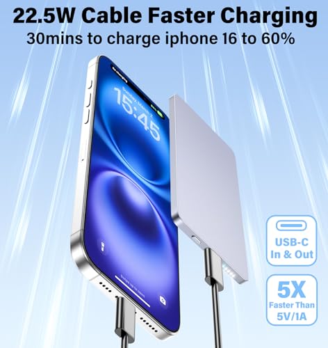 Image of 5000mAh for Magsafe Battery Pack 22.5W Wireless Power Bank Magnetic Grey | Mini Thin Slim, Fast Charging USB C in Out Powerbank, Magnetic Portable Charger for iPhone 17 16 15 14 13 Plus / Pro / Pro Max