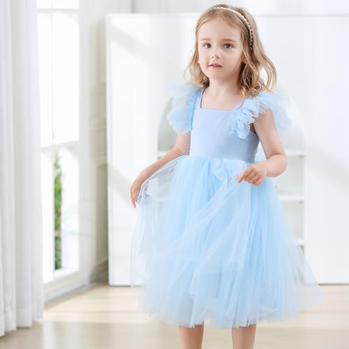 Image of Tutu.kk Toddler Girls Vintage Party Dress Ruffled Sleeve A-Line Tulle Flower Girl Dresses for Wedding,Birthday