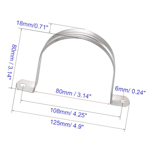 Unifizz 80mm(3.1") Rigid Pipe Strap 2 Holes U Bracket Cable Clamp, 304 Stainless Steel Tension Tube Clip Conduit Clamp Hanger 4pcs - Image 2