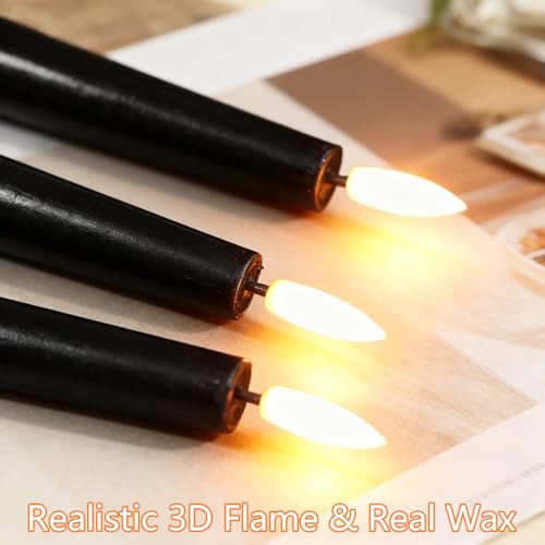 Image of GenSwin Black Flameless Taper Candles with Remote, Halloween Flameless Candles Flickering Battery Operated, Real Wax LED Halloween Candlesticks with 3D Wick for Home Decor(Set of 3, 0.78 inch x 9.65 inch)