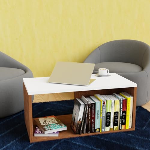 Image of Modern Coffee Table with Storage Shelf | Space Saving Center Table for Living Room | Engineered Wood Tea Table | Easy Assembly | Home & Office Use, Color-Cherry Pine & White, Size-90x50x45Cm