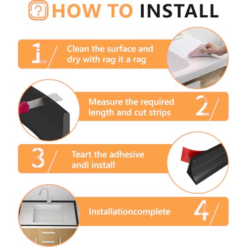 Image of HASTHIP 1.5m /59inch Silicone Water Stopper with Glue - Self Adhesive Collapsible Threshold Water Dam Barrier Strip Waters Stopper for Kitchen Slab Sink Dry and Wet Separation Strip