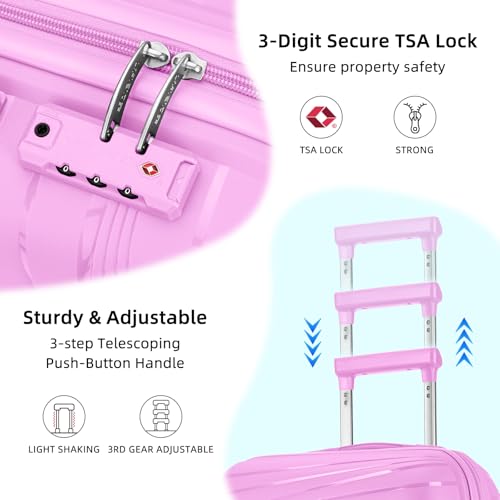 Image of LARVENDER Carry On Luggage 22x14x9 Airline Approved, Suitcases with Wheels | Expandable Hardside PP Carry On Suitcase, 20 Inch Luggage Sets 3 Piece for Women Men, TSA Lock, Neon Pink
