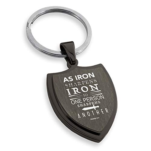 Stainless Steel As Iron Sharpens Iron Proverbs 27:17 Shield Keychain Keyring