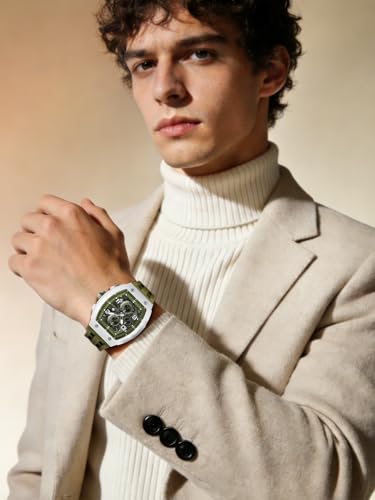 Image of TSAR BOMBA Mens Luxury Watch Watches for Men 50M Waterproof Japanese Quartz Movement Tonneau Stainless Steel Case Sapphire Glass with Chronograph Date Function Cool Unique Fashion Gift