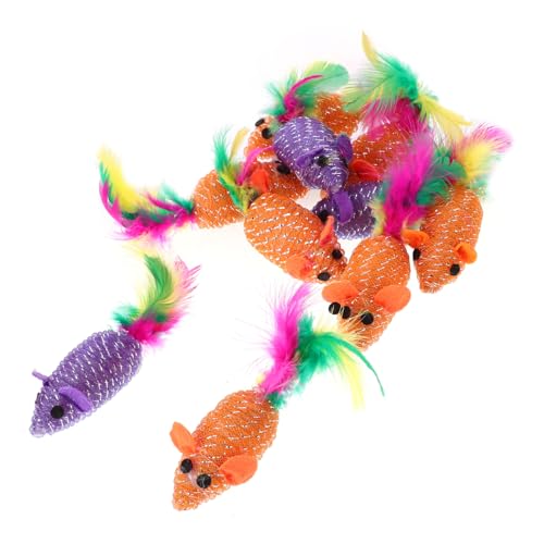 LIOOBO 10Pcs Realistic Cat Mouse with Feather Tails Random Interactive Pet Supplies for Cats and Kittens Engaging Playtime Fun