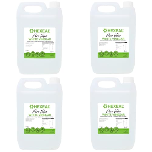 Hexeal Pure Value White Vinegar 20L – 4 x 5L Bottle of Food Grade White Vinegar for Cooking, Cleaning, Pickling & Baking – Cleans Surfaces & Deodorises & Removes Grime