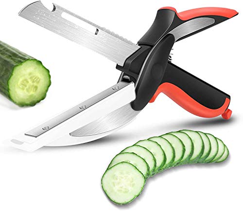 Honorable Objects Clever Multifunctional Kitchen Cutter Scissors, Clever 6 in 1 Quick and Easy Food Choppers, Fast Smart Clever Kitchen Cutter Slicer With Built-In cutting board for Fruits/Vegetables