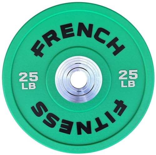 French Fitness Competition Urethane Bumper Plate 25 lb Green - Durable High Durometer Urethane, Color Molded Markings, IWF Standard Diameter