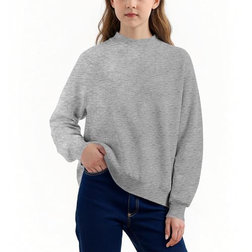 Mockneck Sweatshirt Teens Girls Plain Loose Fit Crewneck Pullover Casual Long Sleeve Kids Fall Drop Shoulder Tops3