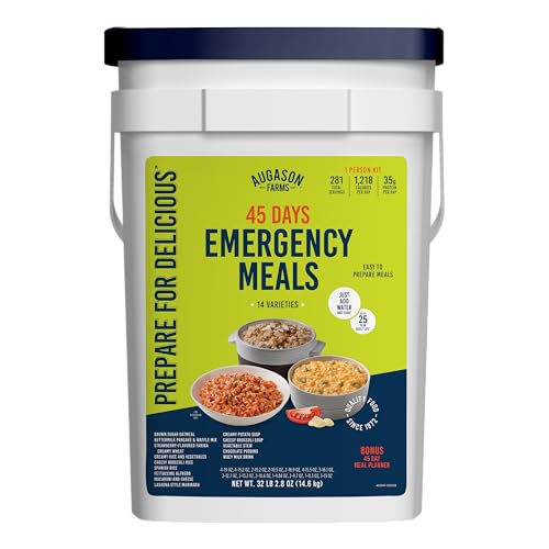 Augason Farms 45 Day Emergency Food Supply Kit, Dehydrated Meal Survival Food Bucket for 1 Person – 281 Servings