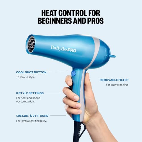 Image of BaBylissPRO Nano Titanium 2000-Watt Blow Dryer with Concentrator Nozzle, Professional Grade Ionic Corded Styling Tool for Hair