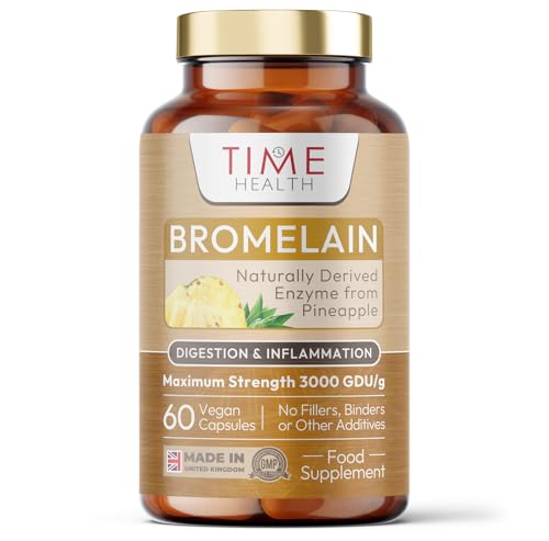 Bromelain Capsules - High Strength 3000 GDU - Highly Dosed 500mg per Capsule - Naturally Derived from Pineapple - UK Made - Zero Additives - Vegan - Pullulan (60 Count (Pack of 1))