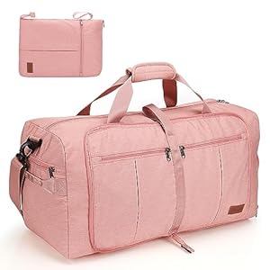 40L Travel Duffle Bag for Women, 21” Large Tote Bag Duffel Bag for Traveling with Shoe Compartment Foldable Weekender Bag Gym Bag Carry-on Bag Waterproof & Tear Resistant (Pink)