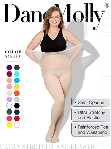 Image of DancMolly Plus Size Tights for Women, Control Top Semi Opaque Nylon Pantyhose High Waist