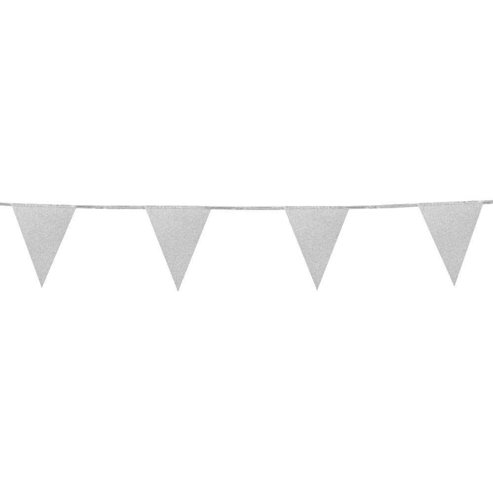 Boland Silver 20001 Glitter Bunting, 1 Piece, Length 600 Cm, Flag Chain, Hanging Decoration, Garland, Theme Party, Carnival, Birthday, Wedding, Anniversary, Garden Party