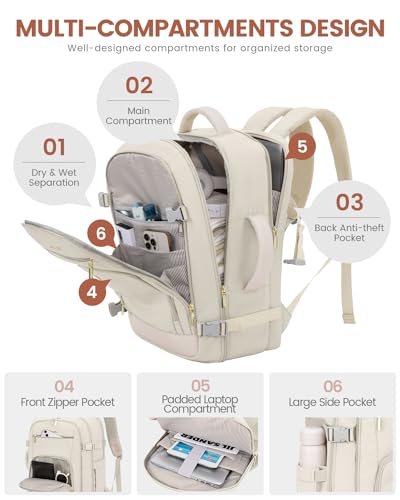 Image of LOVEVOOK 50L Large Travel Backpack for Women Flight Approved, Carry on Backpack for Airplanes, Personal Item Travel Bag, Waterproof 18 Inch Laptop Backpack, Business Weekender Overnight Daypack, 4Pcs