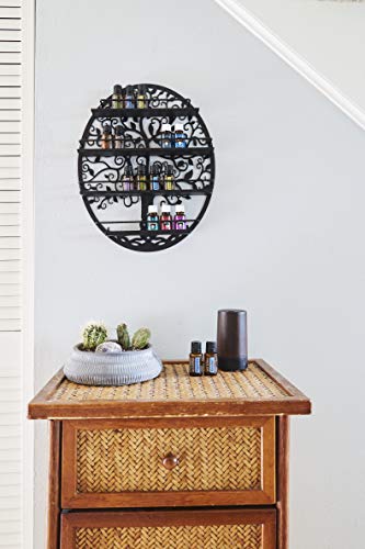 SoCal Buttercup Essential Oils & Nail Polish Organizer - Display Holder Storage Shelf from Oval Black with Tree Silhouette - Wall Mounted Round Rack Oil Bottle Storage (Black)