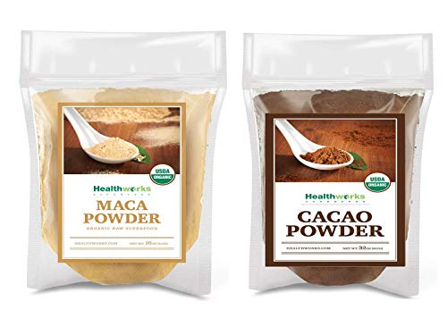 Healthworks Cacao Powder and Healthworks Maca Powder Raw (32 Ounces / 2 Pounds)
