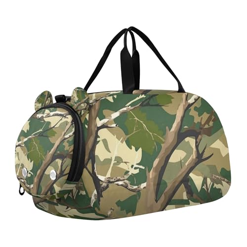 Glaphy Camouflage Woodland Pattern Duffle Bag for Toddler Boys Girls, Gym Sports Bag with Shoe Compartments, Kids Travel Overnight Weekender Shoulder Bag
