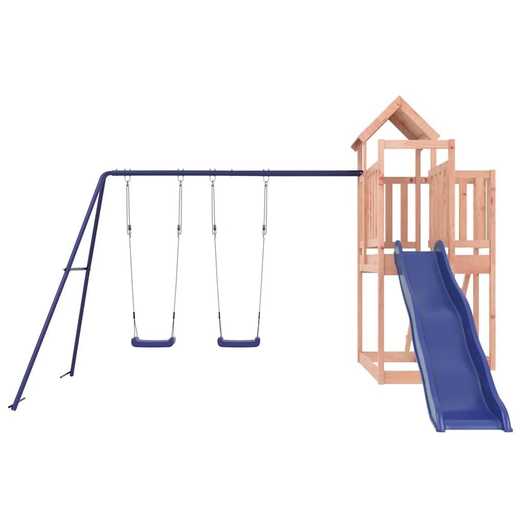 Torre da gioco in legno massiccio Douglasie con scivolo ondulato e doppio altalena, torre da arrampicata, attrezzo da giardino per bambini all'aperto, include scala, piattaforma e seduta