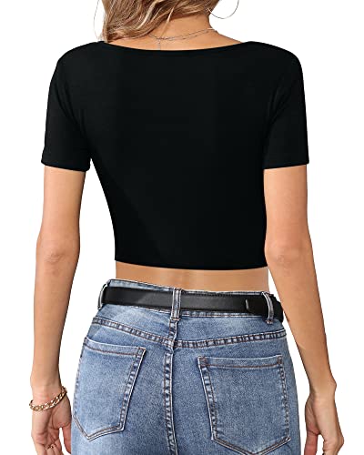 CLOZOZ Short Sleeve Square Neck Crop Tops for Women Basic Slim Fit Cropped T-Shirt3