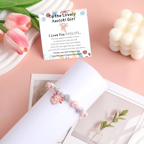 Kawaii Axolotl Bracelet Gifts Cute Pearl Beads Axolotl Stuff Birthday Christmas Jewelry for Gir Daughter Granddaughter Niece Sister3