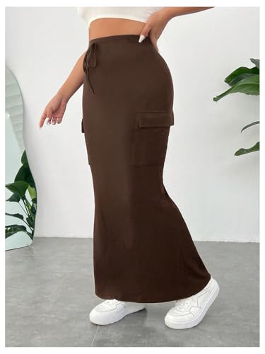 SOLY HUX Women's Plus Size Cargo Skirts Y2k Vintage Long Maxi Skirts with Pockets Streetwear2