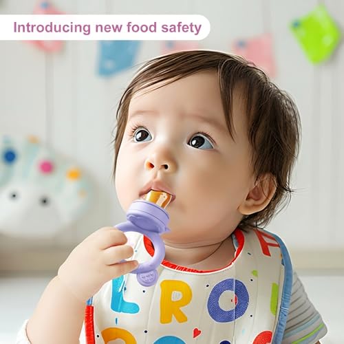 Image of Baby Breastmilk Popsicle Molds & Baby Fruit Feeder, Infant Food Freezer Tray Storage Containers, Silicone Teething Pacifier Feeder and Teether for Babies,Boys and Girls-Purple