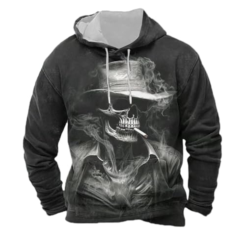 Rrongwn Sudadera de Halloween para hombre, diseño de calavera, esqueleto, estampado de moda, estilo urbano, impresión 3D, sudadera de algodón, cómoda, disfraz de Halloween, 01 negro, L
