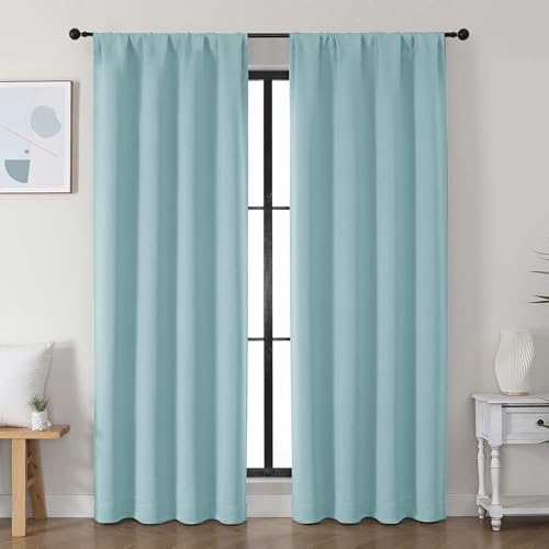Image of Simplebrand Ava Aqua Blackout Curtains for Bedroom, 78 Inch Length, 2 Panels Set, Privacy Thermal Insulated Rod Pocket Window Curtains for Patio, French Door, W40 x L78 Inch