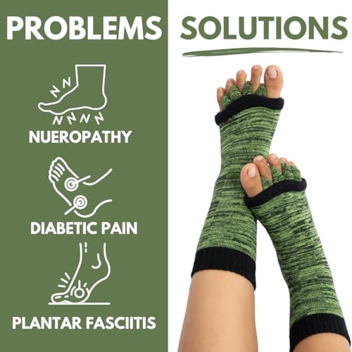 Image of DIRTS Original Foot Alignment 5-Toe Separator Orthopedic Cotton Socks for Women & Men - Bunion Corrector & Plantar Fasciitis Support (Green, Large)