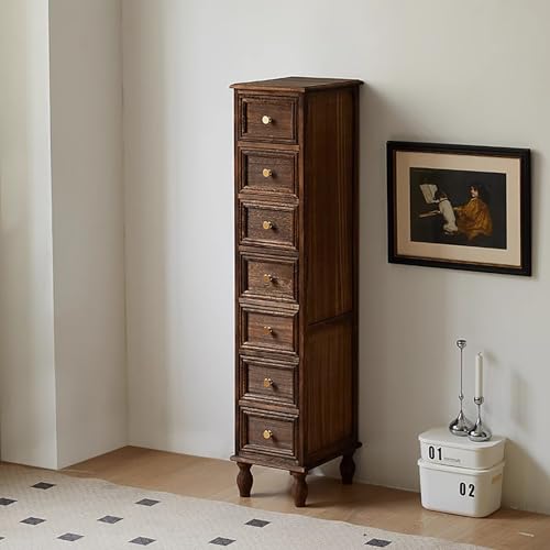 Mesa plegable multifuncional y cómoda de granja de 7 niveles, torre de almacenamiento vertical con 4 pies de madera maciza, armario de piso estrecho alto y delgado, gran capacidad (marrón)
