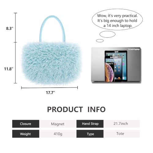 Image of Women's Fuzzy Tote Bag Curly Handbag Furry Shoulder Bag Large Plush Top Handle Purses Winter