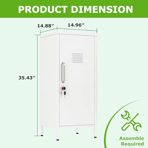 Image of PAOFIN 35 inch Metal Storage Locker, Lockable Employees Metal Locker with Door and Adjustable Shelves, Steel Locker for Home, School, Office, Gym (White)
