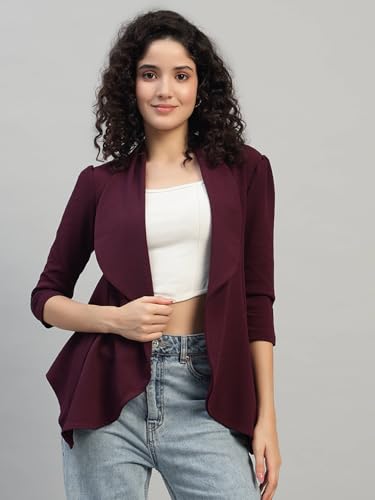 Image of Cotton Blend Women's Single Breasted Relaxed Fit Shawl Collar 3 /4 Sleeve Blazer