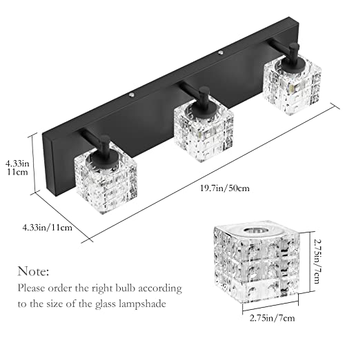 Image of Ralbay Black Vanity Light 3 Lights Modern Crystal Matte Black Bathroom Light Fixtures Modern Crystal Bathroom Vanity Light Fixtures