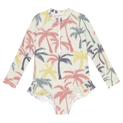 ALAZA Swimsuit for Girls Long Sleeve Rashguard Bathing Suit White Background Quick Dry 4T