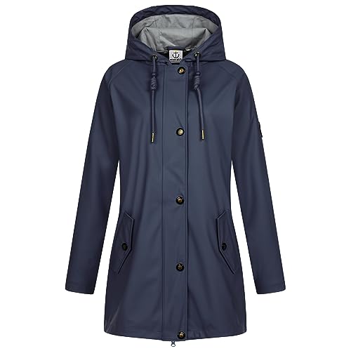 Damen Friesennerz Regenmantel Regenjacke mit Kapuze Gefüttert Wasserdicht Wetterfest Windbreaker Übergangsjacke