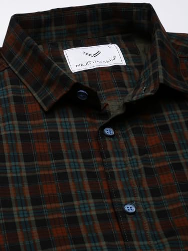 Image of Majestic Man Men Cotton Checkered Half Sleeve Slim Fit Casual Shirt